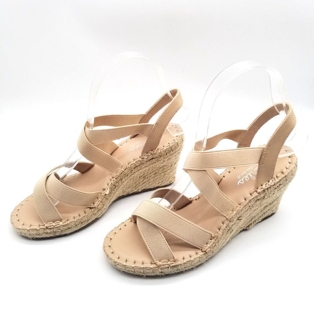 Charles‎ by Charles David Nick Espadrille Wedge Sandals Size 6.5 Beige Elastic